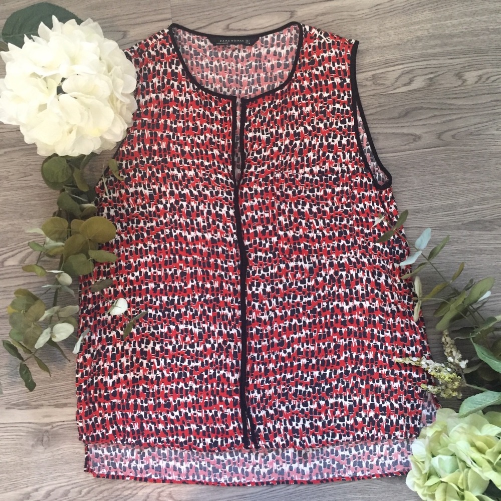 💐ZARA💐 Red White Blue Printed Tank Top Blouse